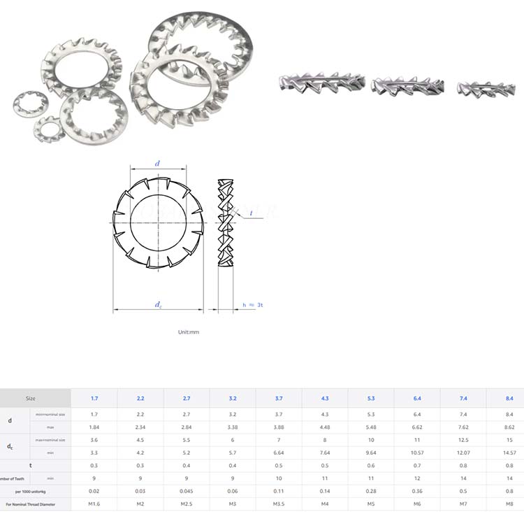 external teeth serrated lock washers