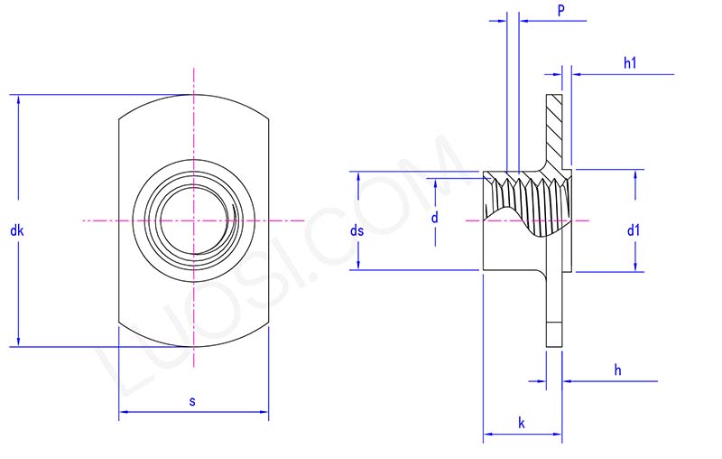 T Style weld nuts with type 2A parameter T Style weld nuts with type 2A parameter