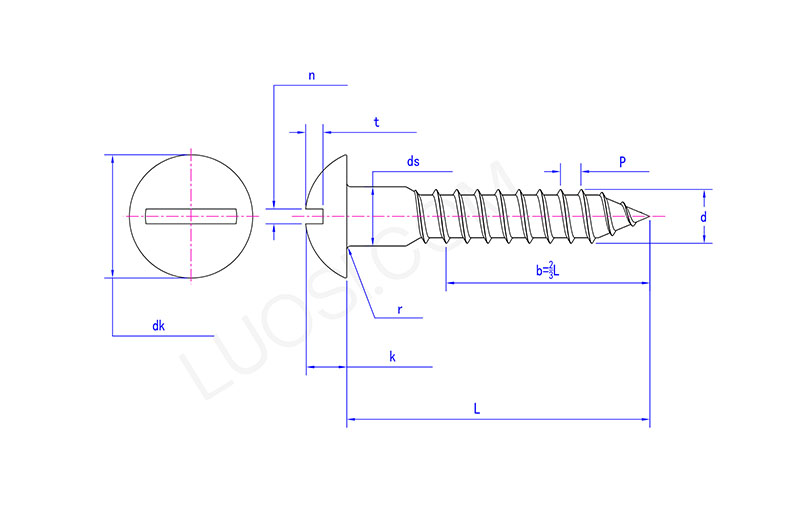 DIN 96 Slotted Round Head Single Thread Wood Screw
